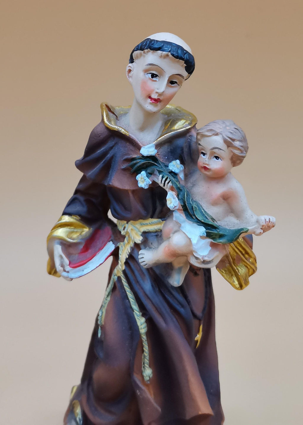 Statue des heiligen Antonius von Padua aus handbemaltem Kunstharz – 14 cm
