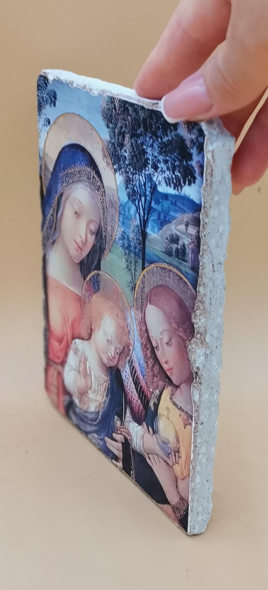 漆喰フレスコ画複製 12x16cm – 聖母子と幼き洗礼者聖ヨハネ