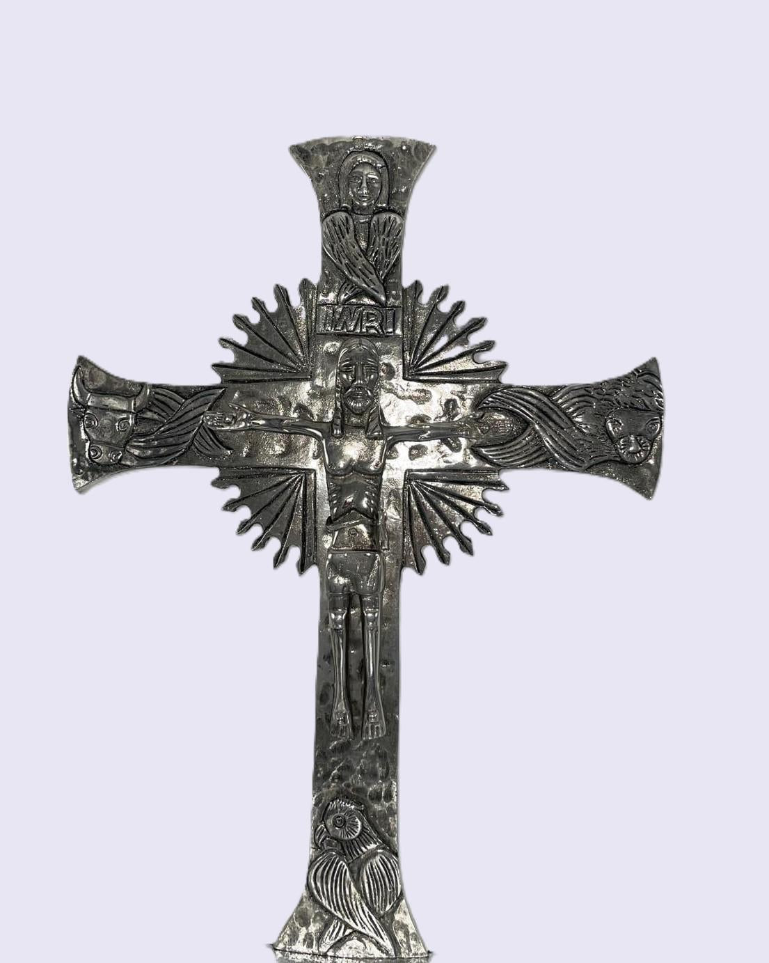 Croce gloriosa neocatecumenale da muro in ottone argentato – 45 x 34 cm