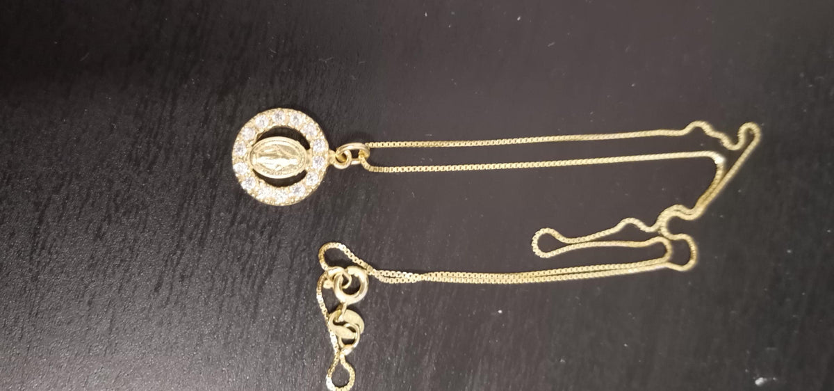 Collana Medaglia Miracolosa con zirconi e catenina in argento 925 placcata oro – 50 cm