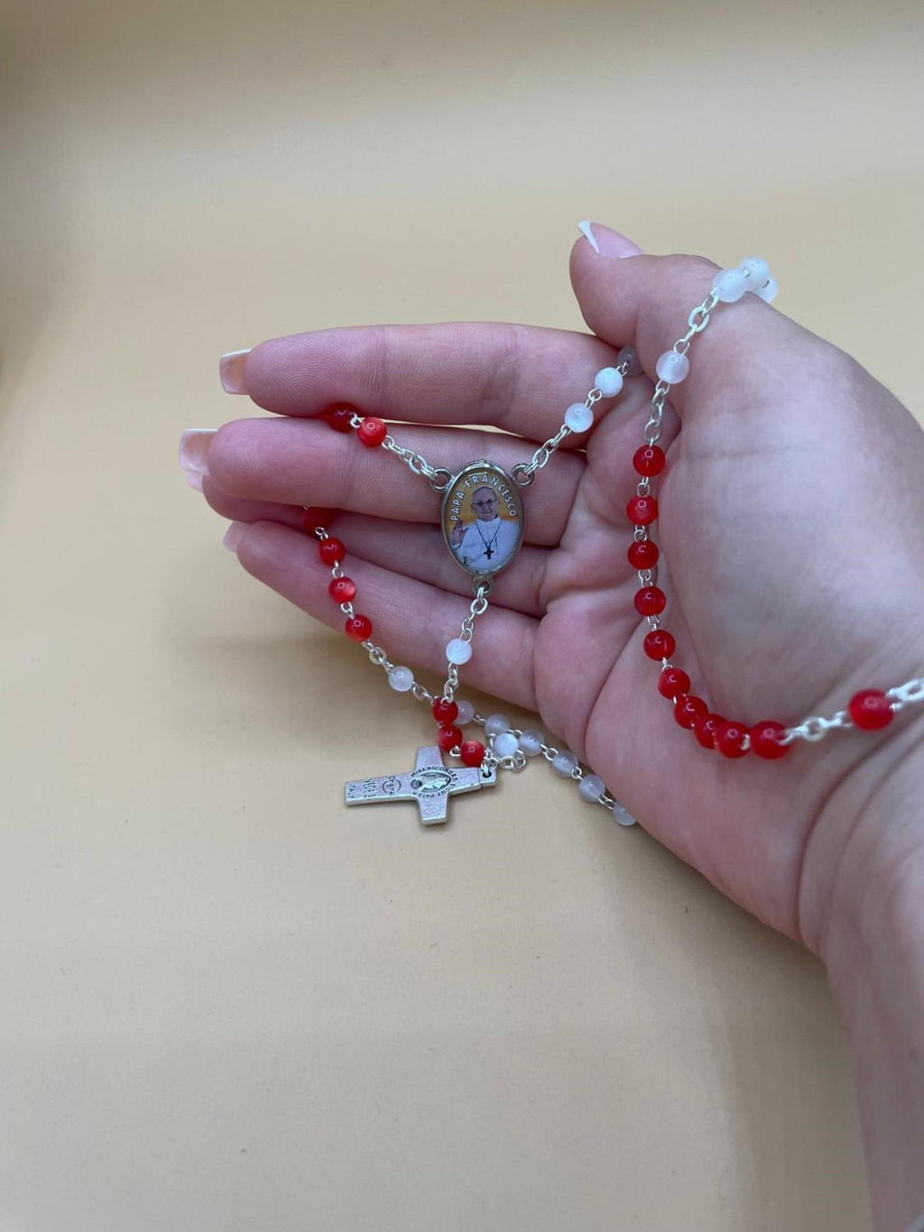Rosario con Crocifisso Argentato e Medaglia di Carlo Acutis e Papa Francesco