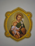 Icona San Giuseppe e Gesù Bambino e il giglio ricamata a mano con filo oro