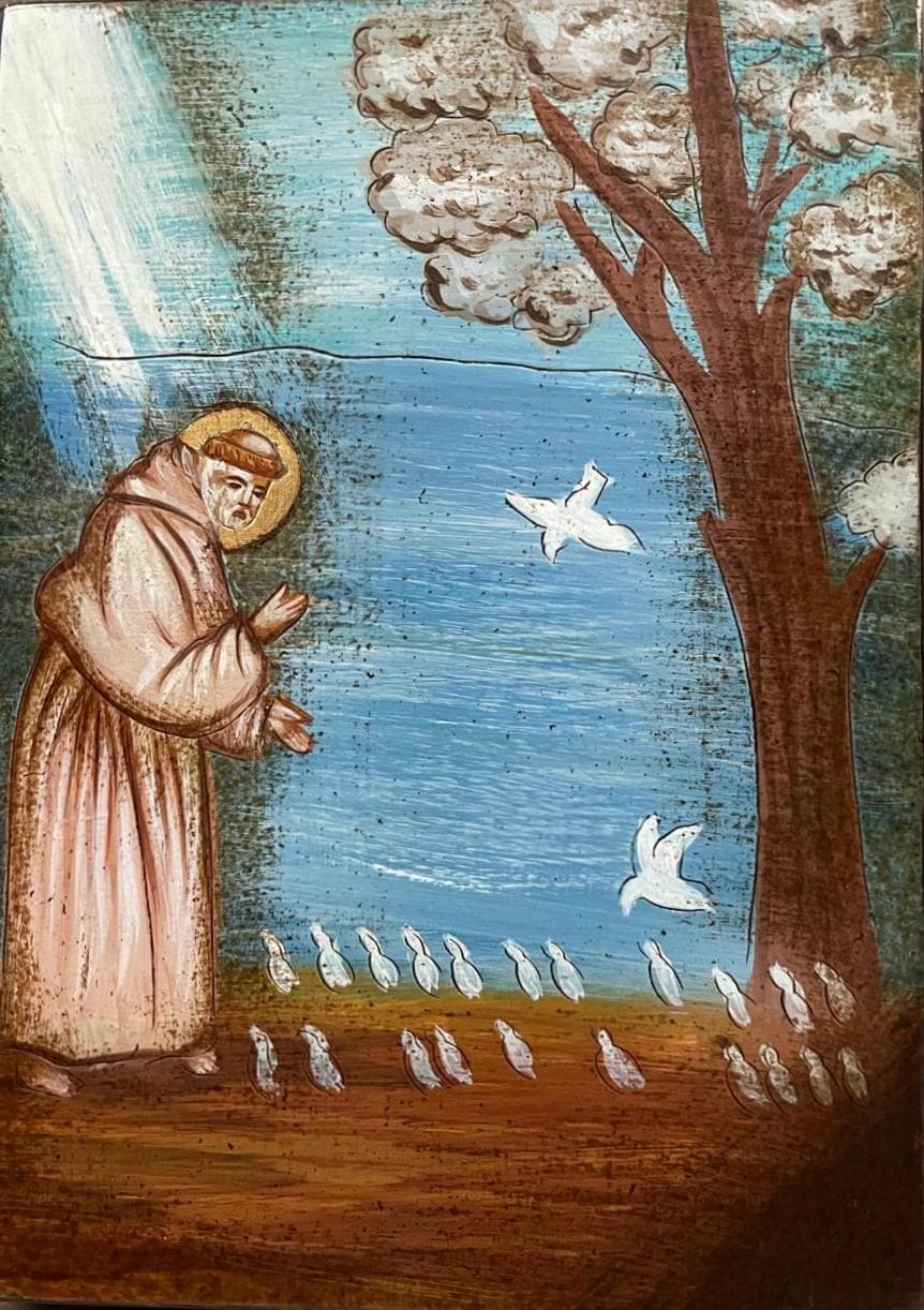 Icona Sacra San Francesco che Parla agli Uccelli 18x24 cm – Arte Francescana