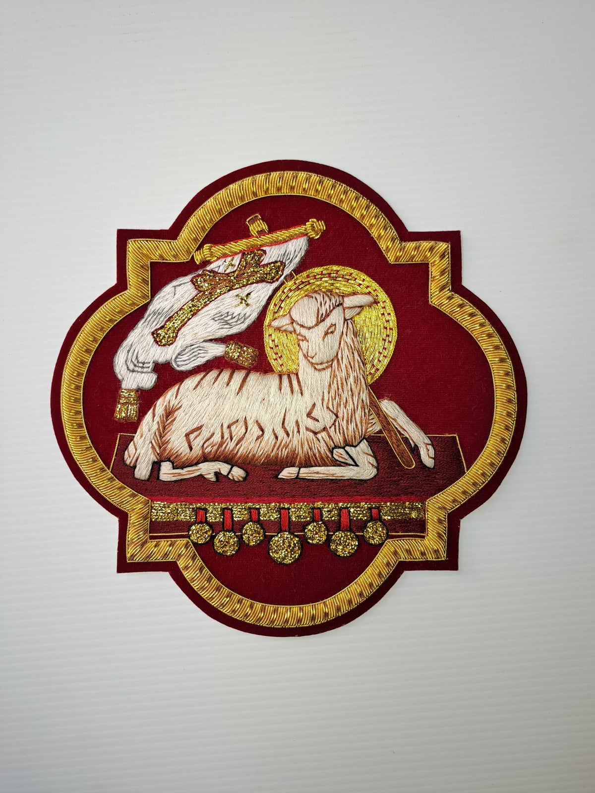 Icona Agnello di Dio ricamata a mano in filo oro
