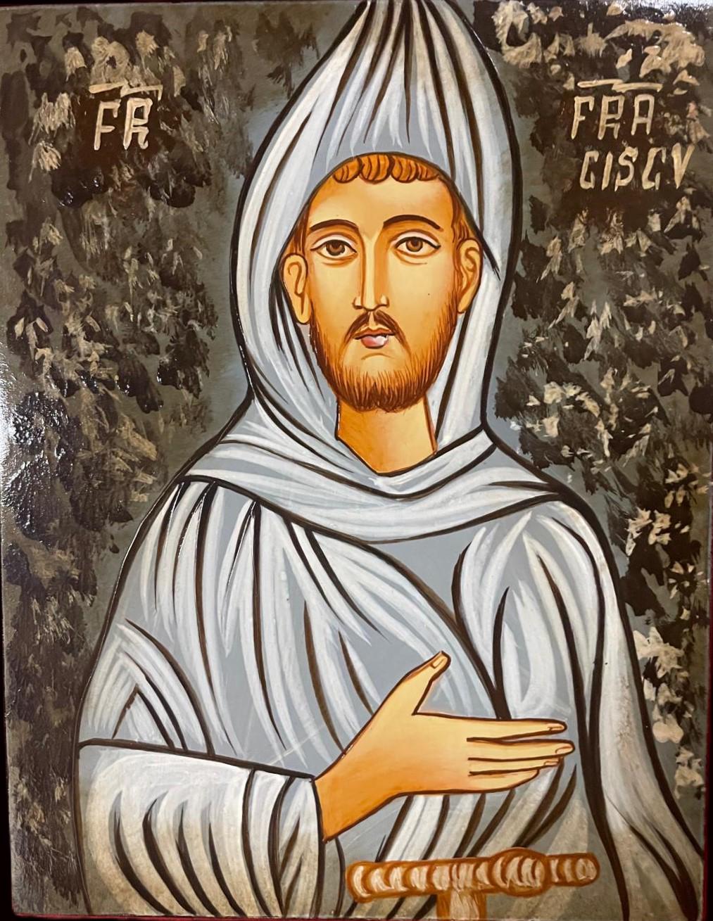Icona Sacra San Francesco d'Assisi dipinta a mano su legno