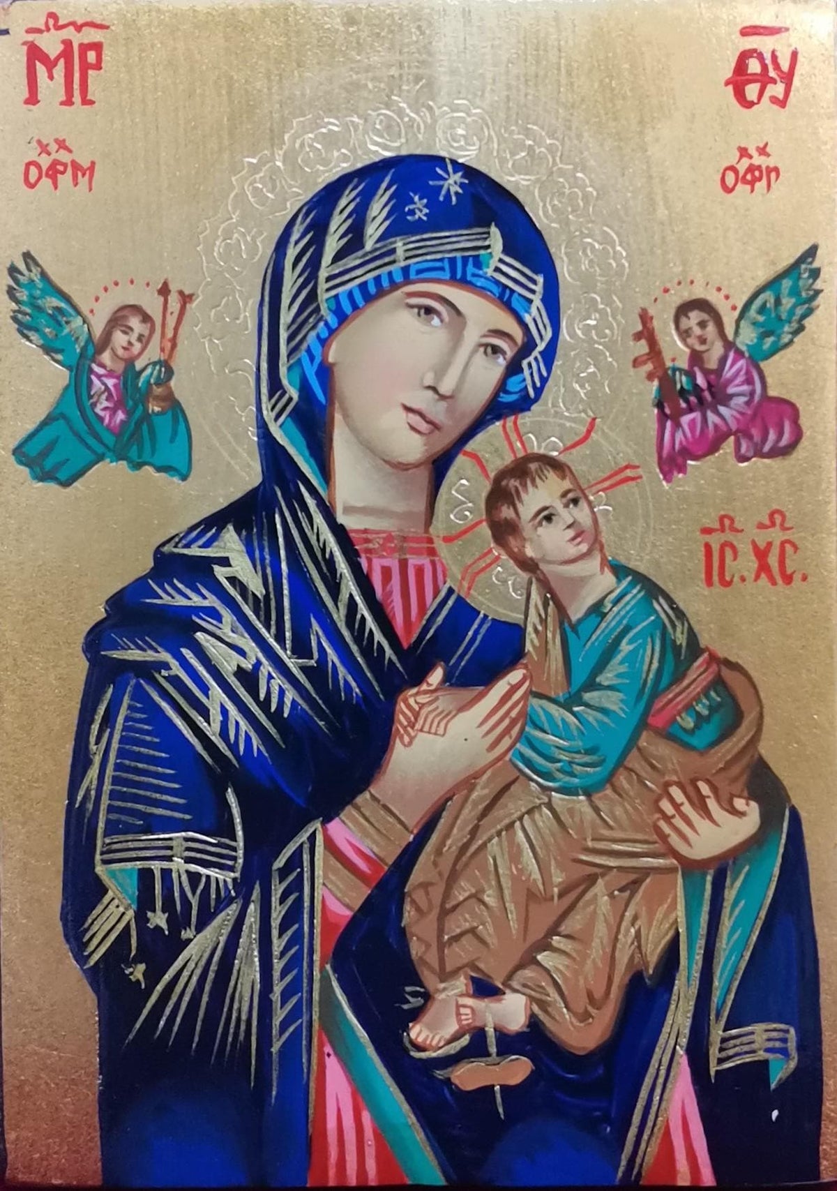 Icona Sacra Madonna del Perpetuo Soccorso 10x14 cm – Dipinta a Mano