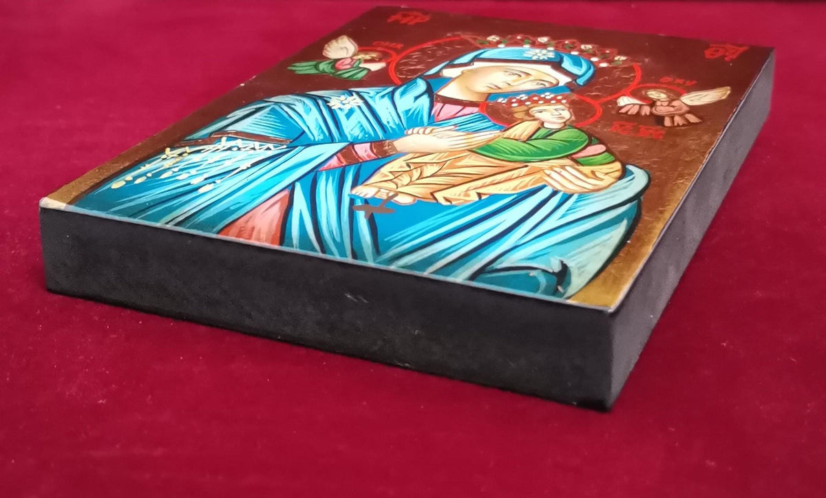 Icona Sacra Madonna del Soccorso con Corona 10x14 cm – Dipinta a Mano