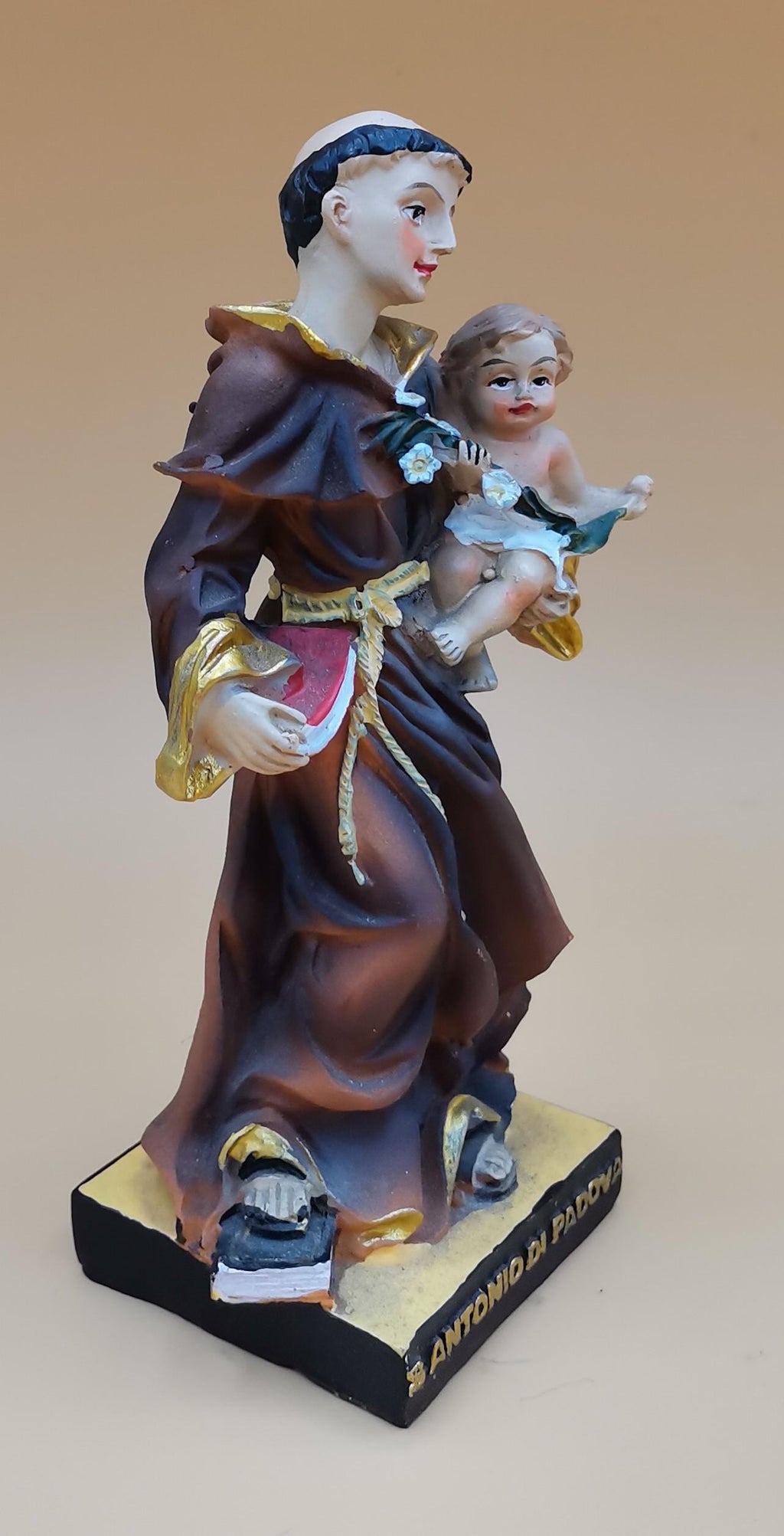 Statue des heiligen Antonius von Padua aus handbemaltem Kunstharz – 14 cm