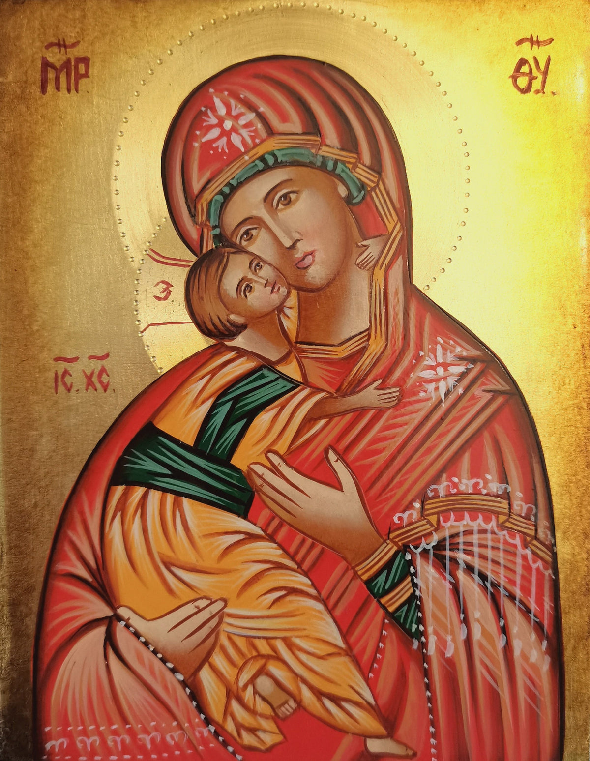 Icona Sacra Madonna della Dolcezza di Vladimir 14x18 cm – Manto Rosso
