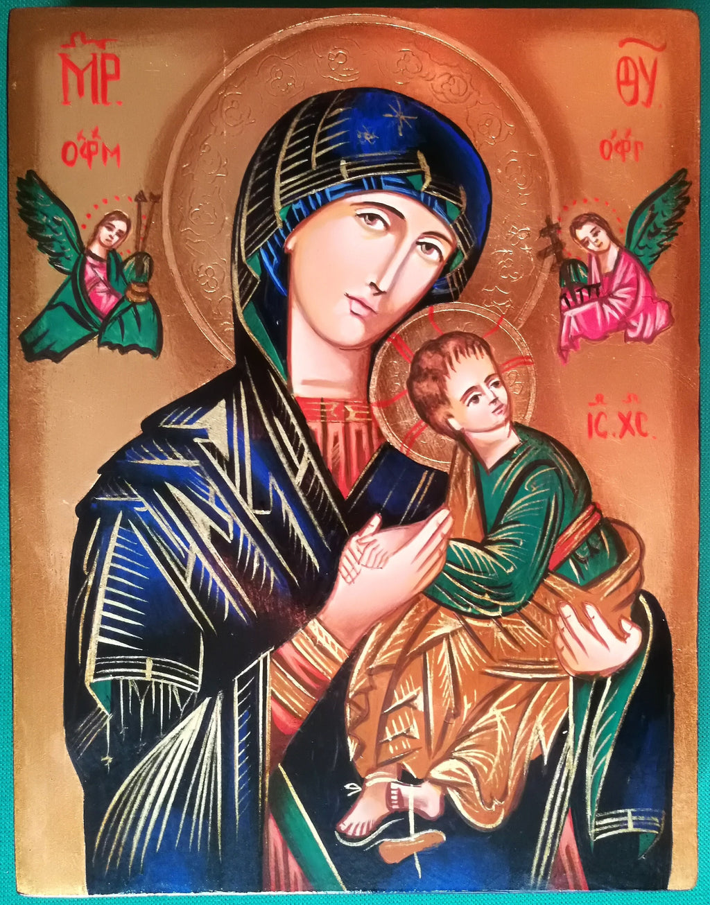 Icona Sacra Madonna del Perpetuo Soccorso 10x14 cm – Dipinta a Mano