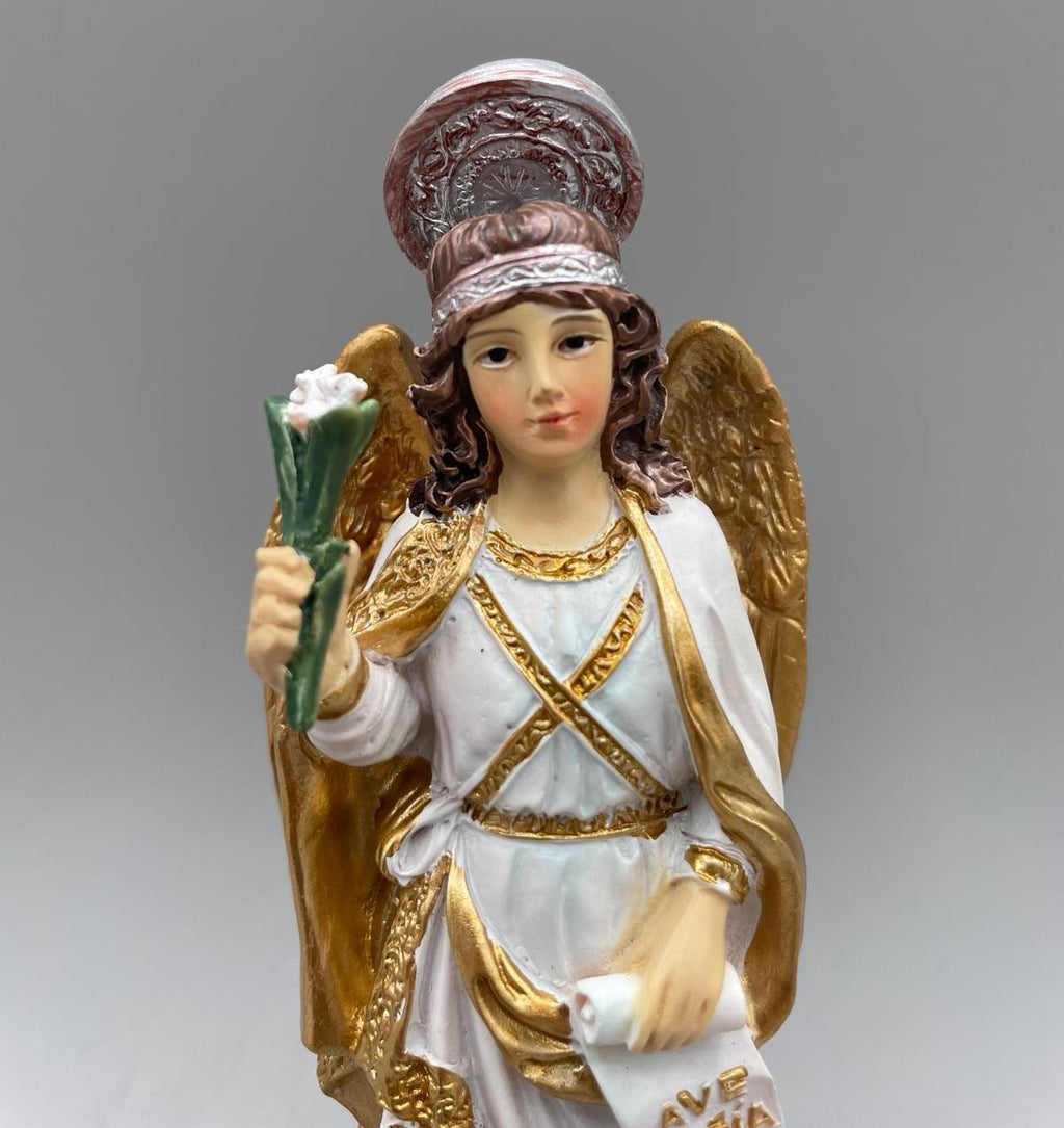 Statue Erzengel Gabriel mit Lilie und Spruchband „Ave Maria“ – 14,5 cm