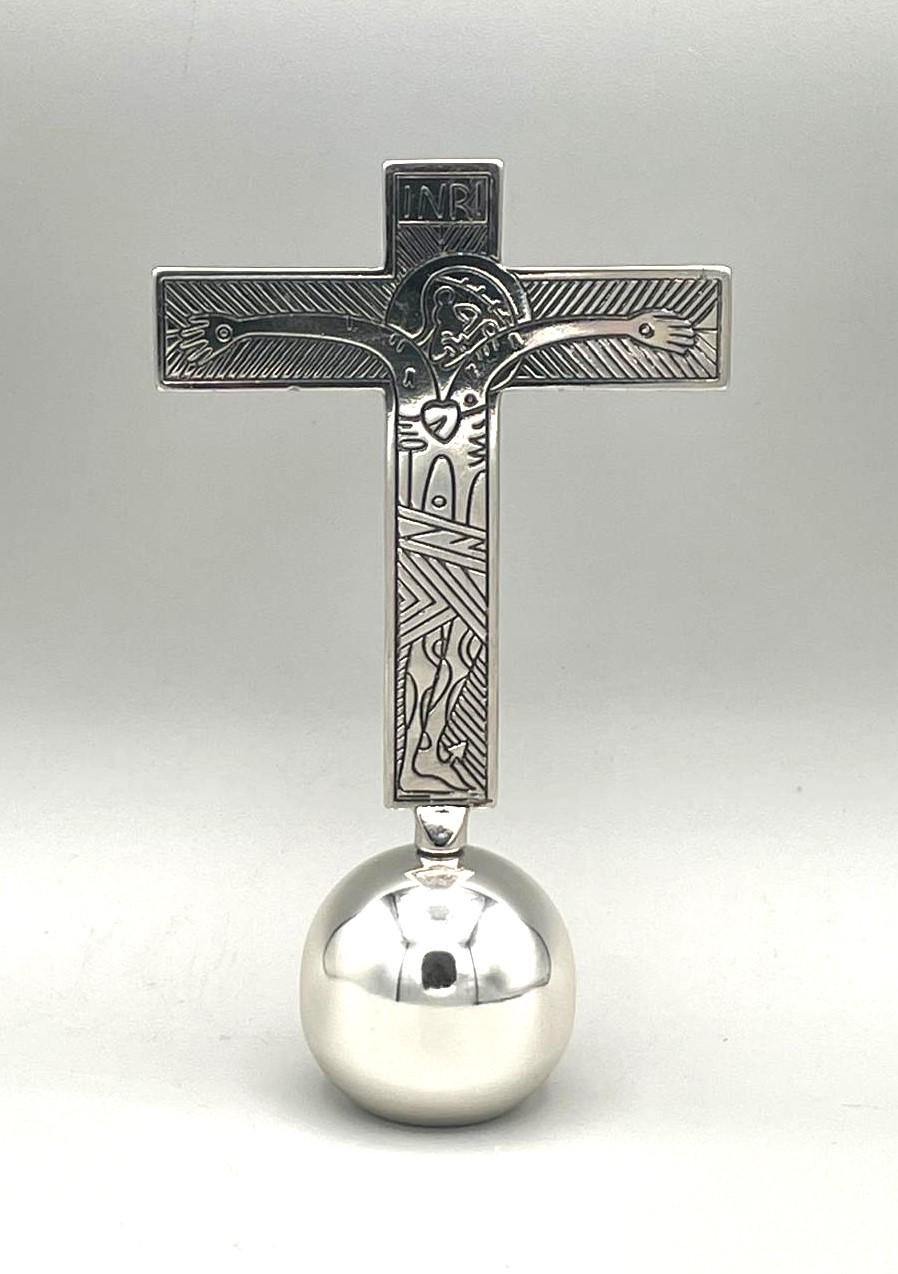 Croce da tavolo con base sferica placcata argento – cod. BDK205PB