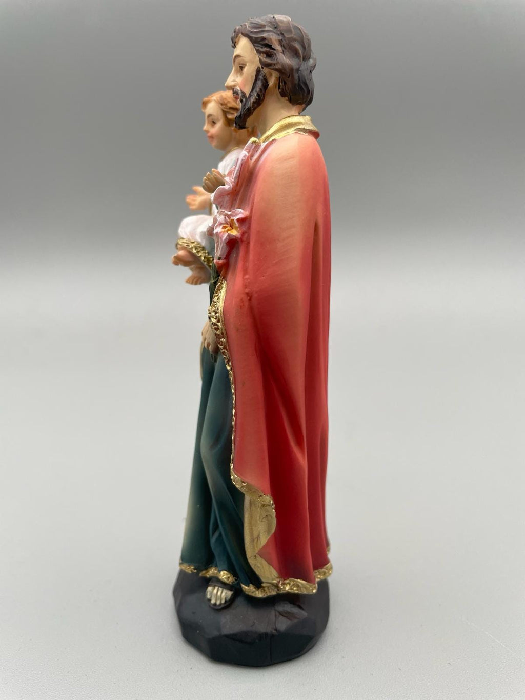 Statue Heiliger Josef mit Jesuskind aus bemaltem Kunstharz – 13 cm