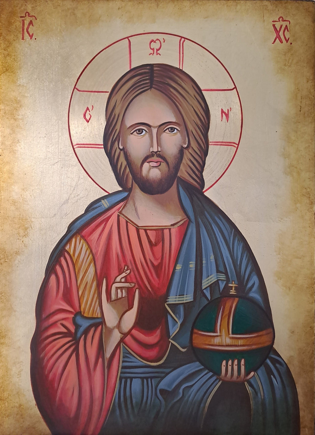 Icona Cristo Pantocratore con il Mondo 22x30 cm – Dipinta a Mano