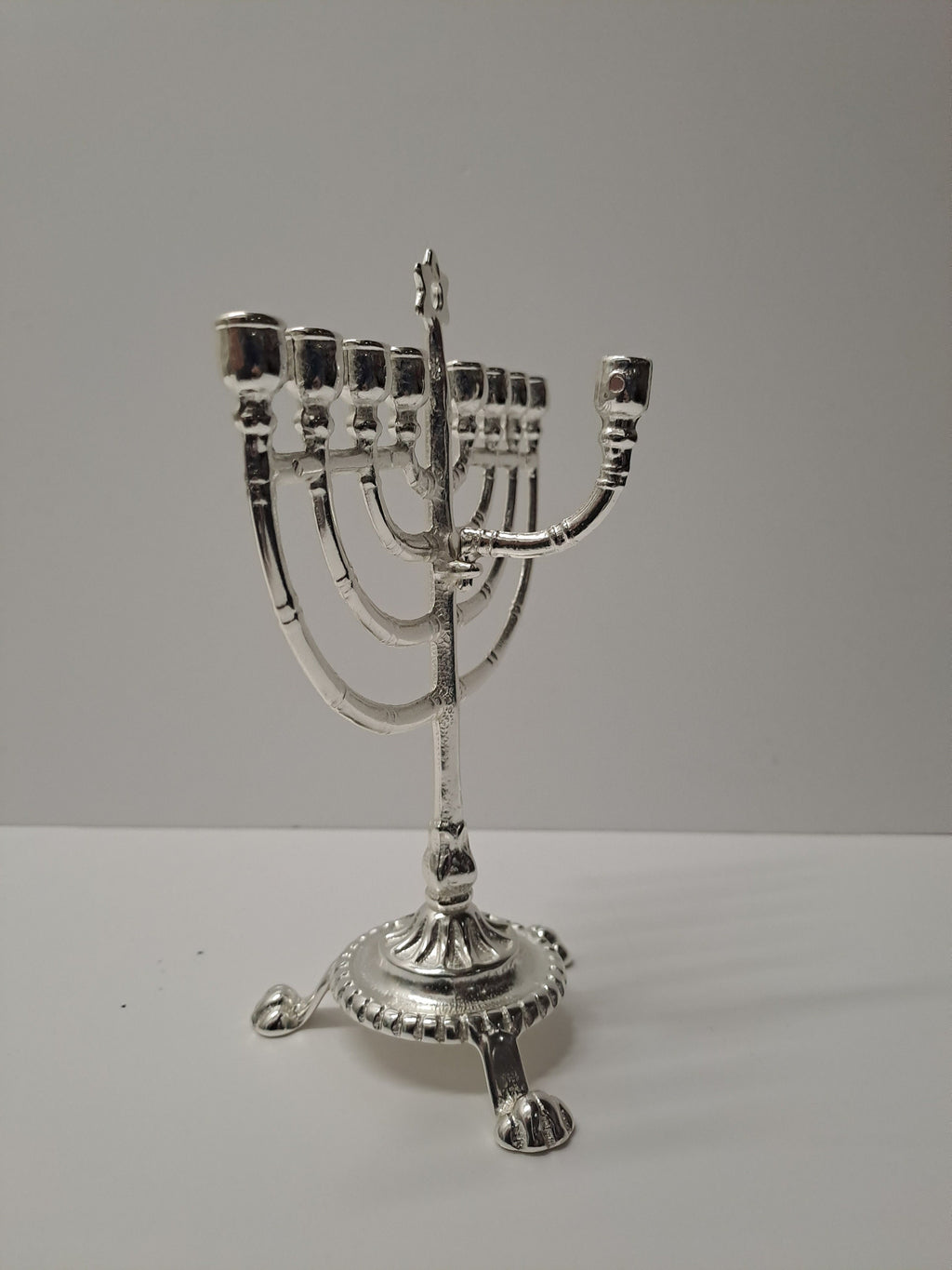 Chanukkiah in ottone argentato a nove bracci – 14 x 18 cm