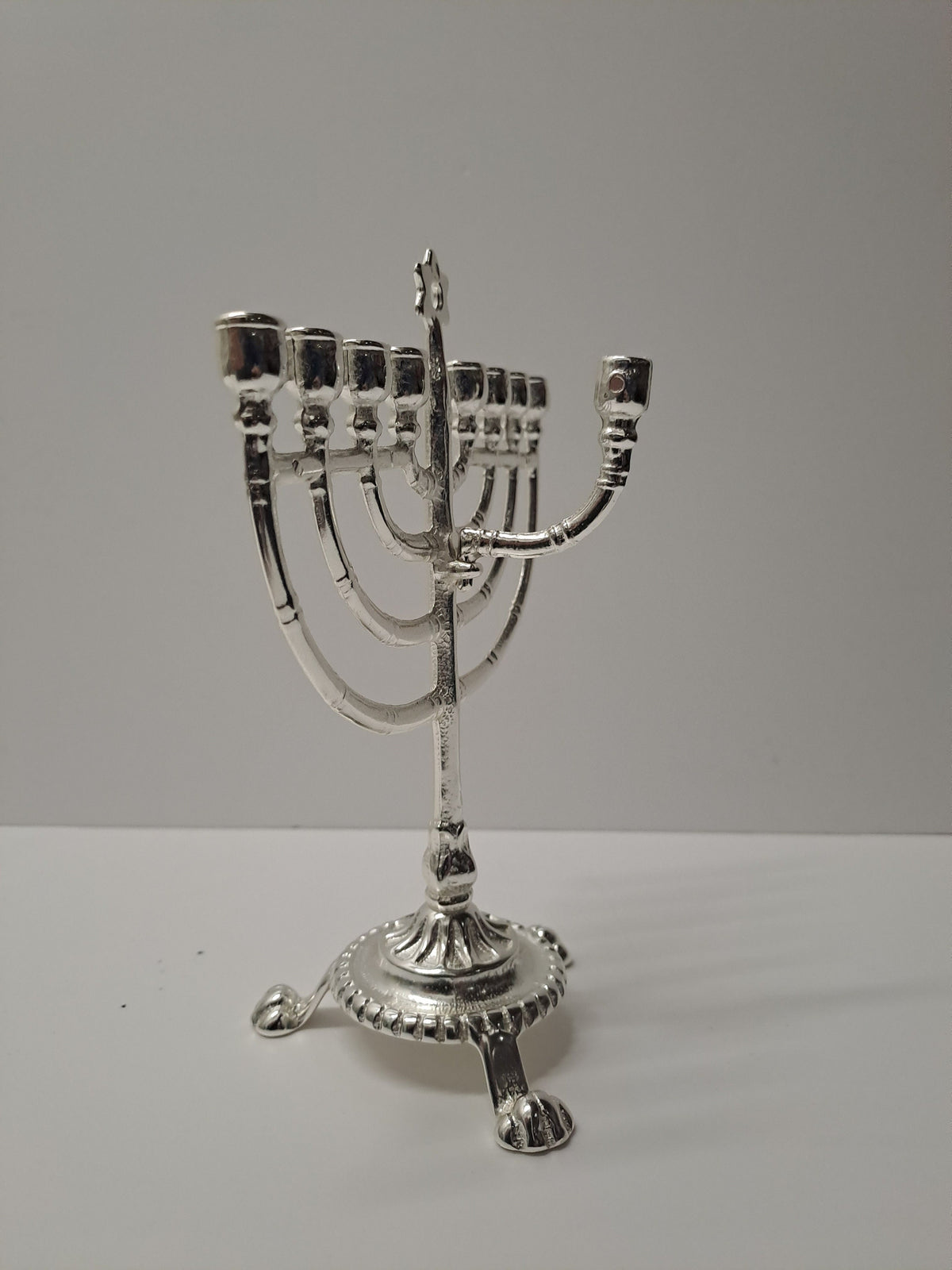 Chanukkiah in ottone argentato a nove bracci – 14 x 18 cm