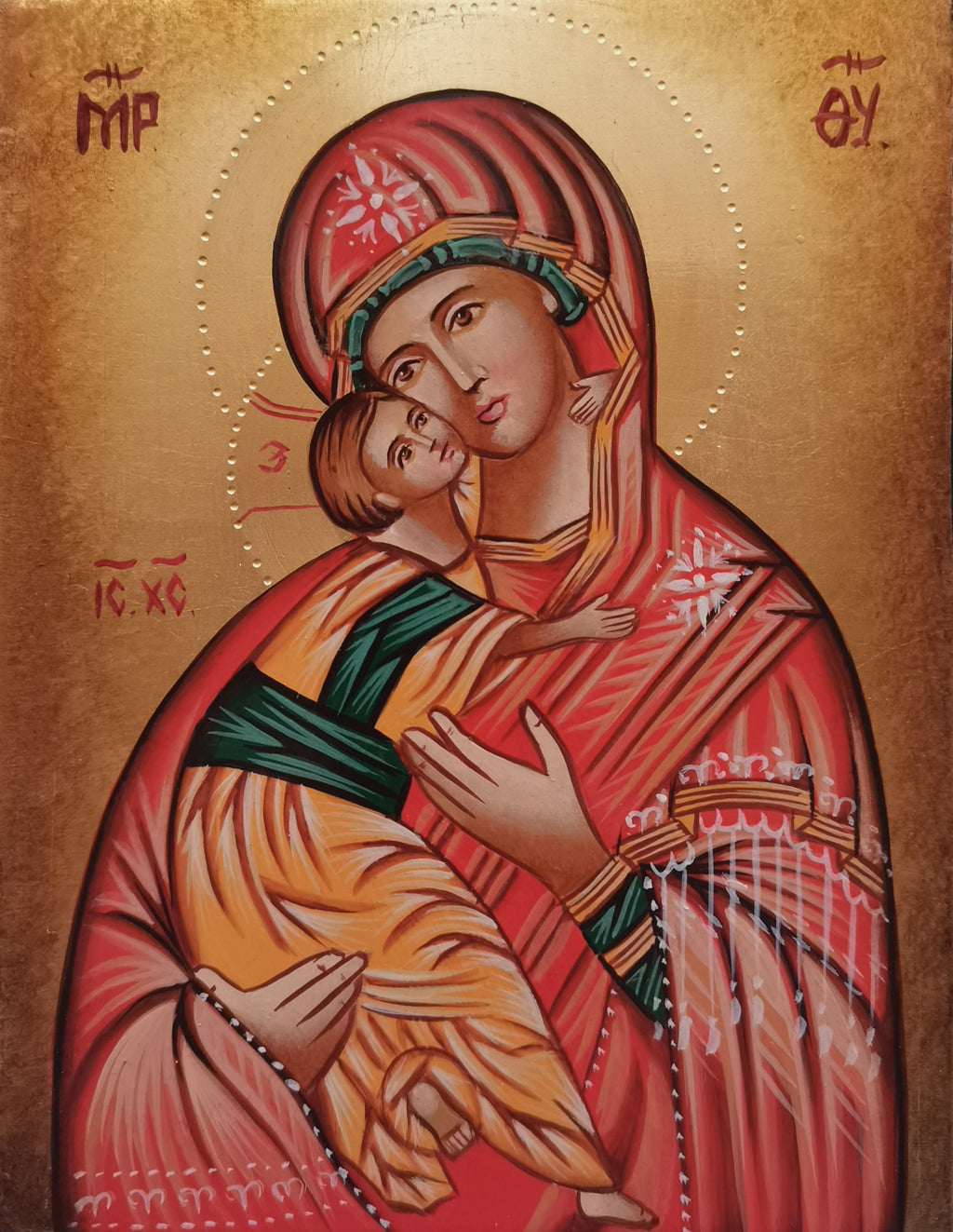 Icona Sacra Madonna della Dolcezza di Vladimir 14x18 cm – Manto Rosso