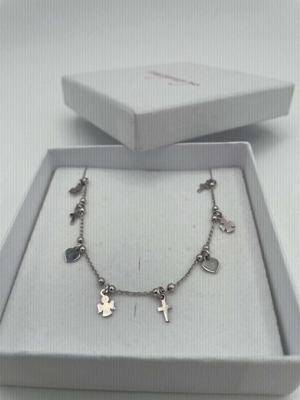 Bracciale in argento 925 con cuore, angelo e croce