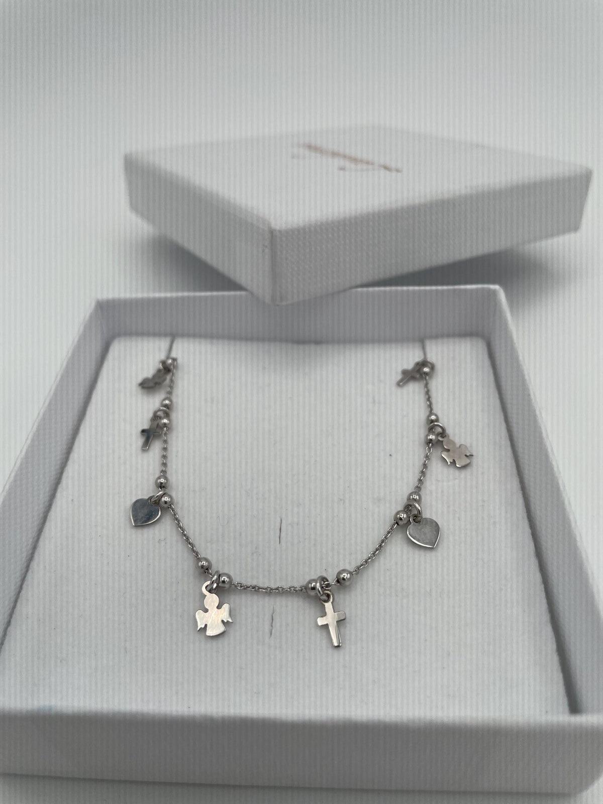 Bracciale in argento 925 con cuore, angelo e croce
