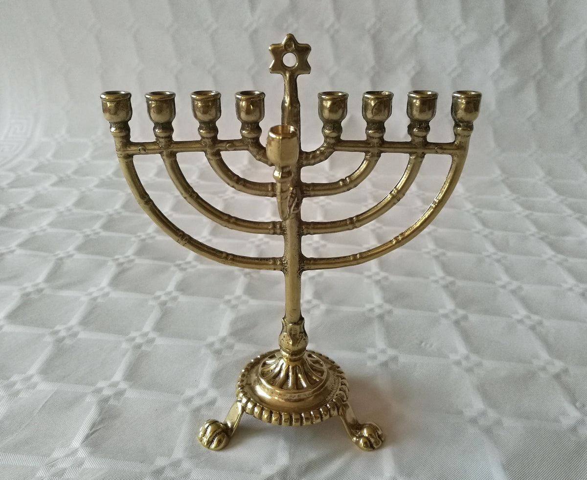 Chanukkiah in ottone lucido a nove bracci – 14 x 18 cm