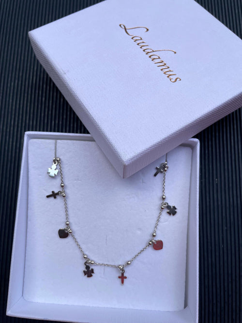 Bracciale in argento 925 con cuore, angelo e croce