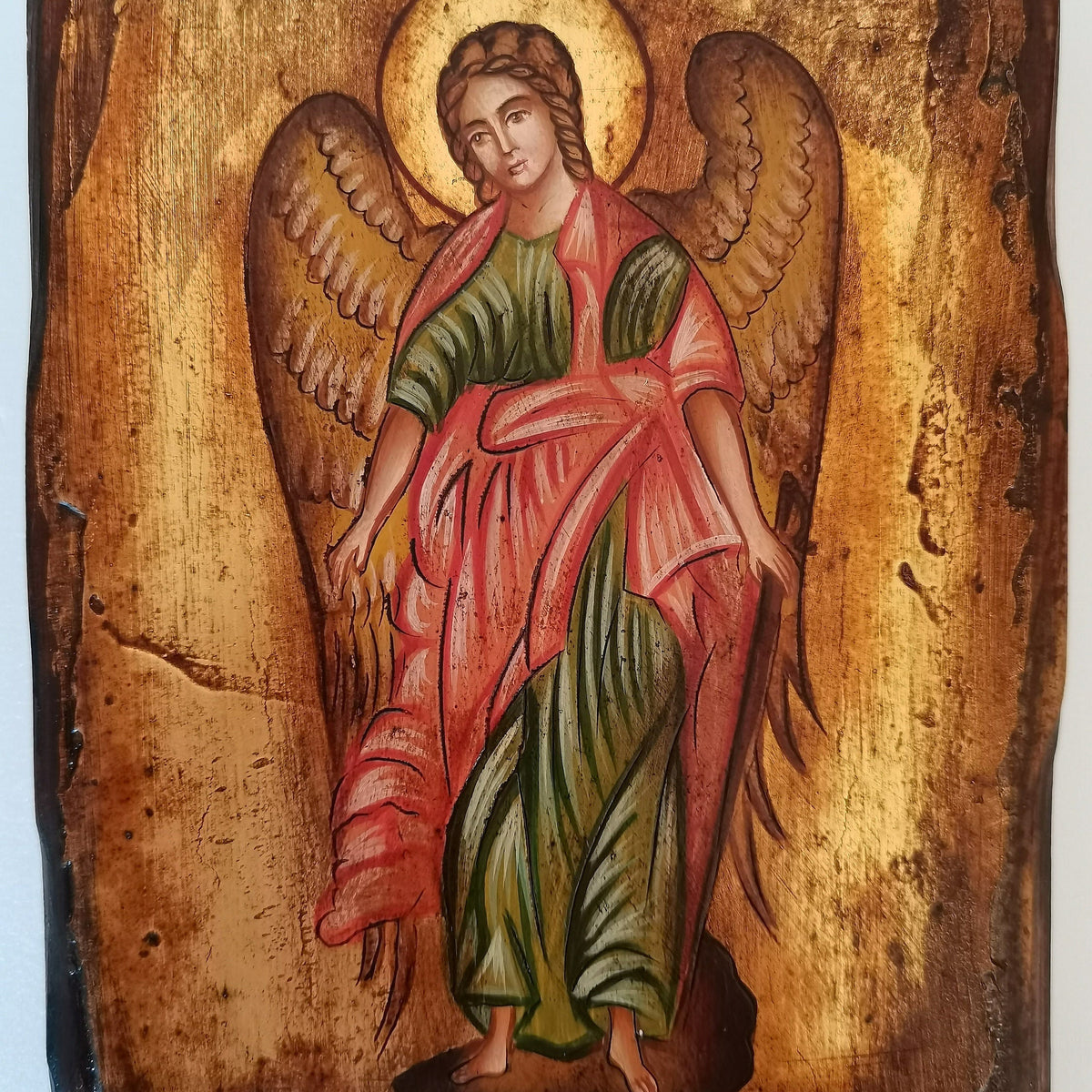 Icona sacra San Michele Arcangelo dipinta a mano su legno anticato – 10 x 14 cm