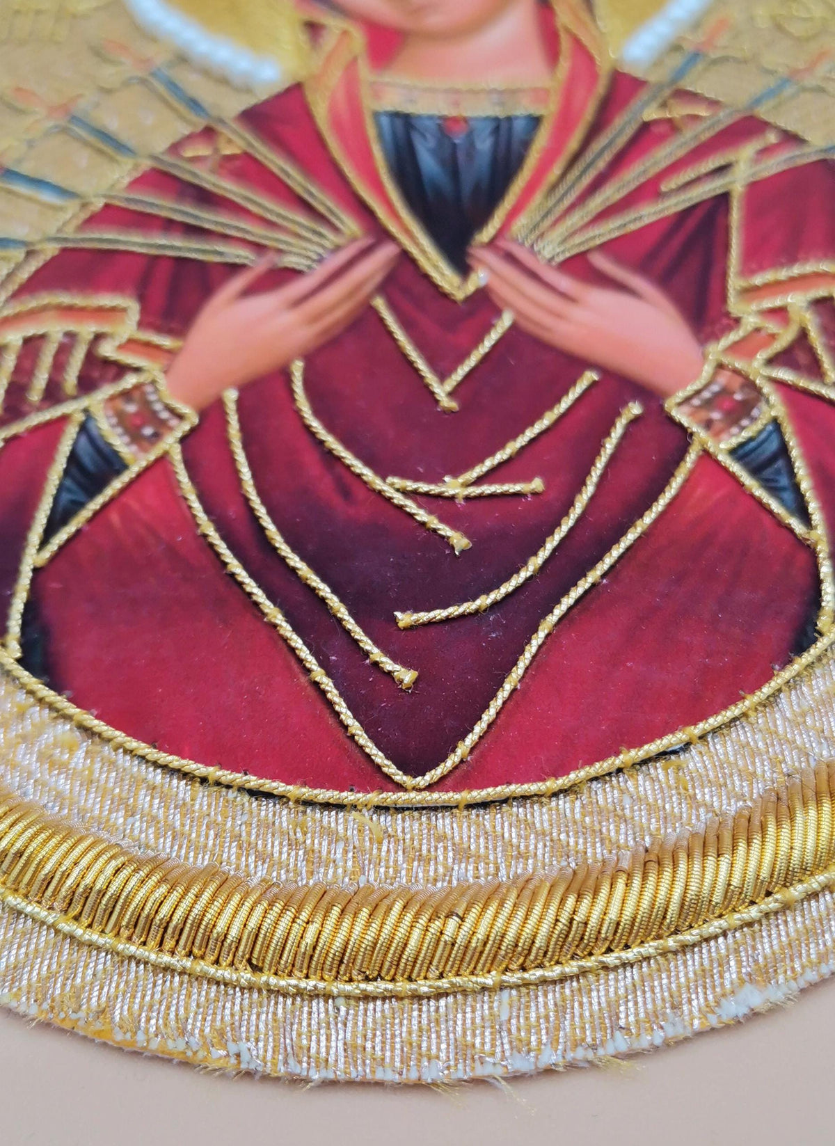 Icona Ricamata in Filo Oro della Madonna dei Sette Dolori