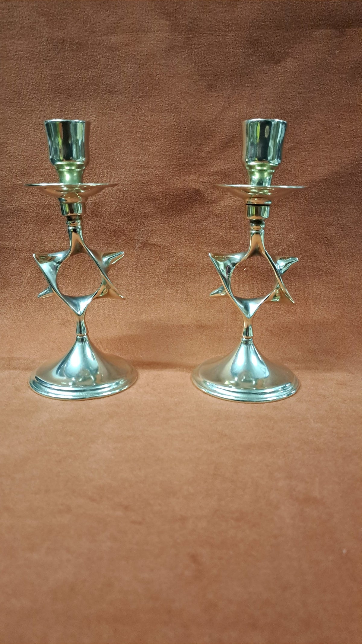Coppia candelabro ebraico da tavolo in ottone lucido – 16 cm