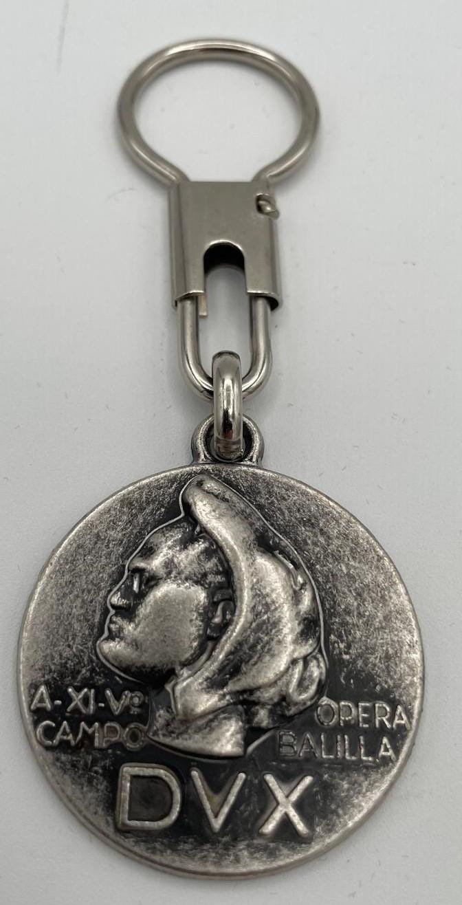 Portachiavi con Medaglia Opera Balilla DVX – V Campo, Metallo Argentato 12 cm