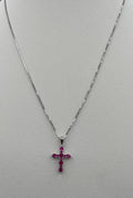 Croce in argento con zirconio rosa