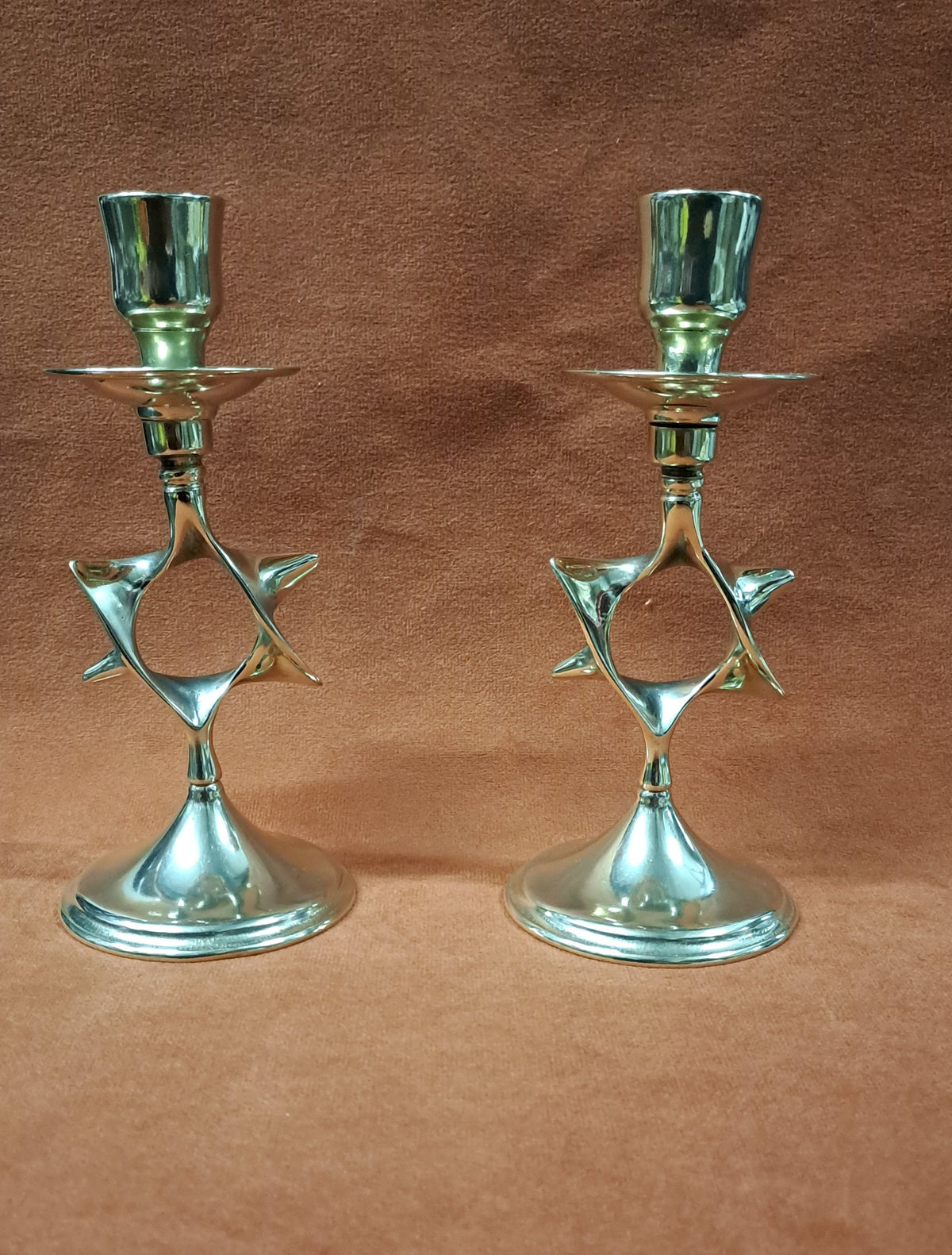 Coppia candelabro ebraico da tavolo in ottone lucido – 16 cm
