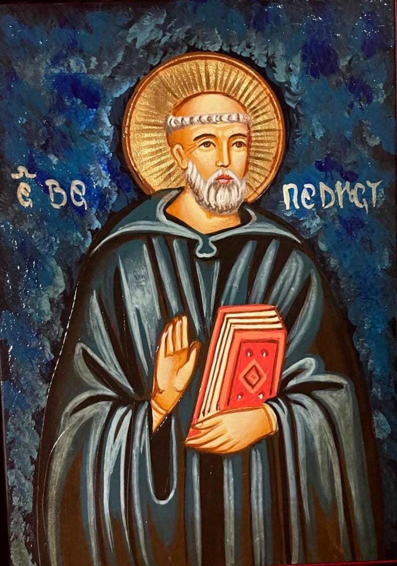 Icona Sacra San Benedetto da Norcia 10x14 cm – Dipinta a Mano