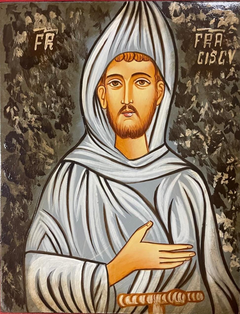 Icona Sacra San Francesco d'Assisi dipinta a mano su legno