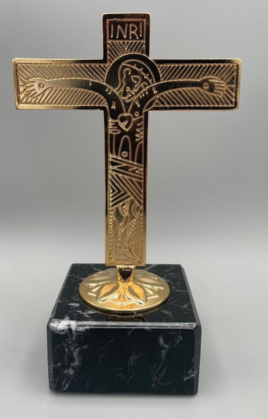 Croce familiare da tavolo in marmo nero e oro – cod. DBK205/11 D