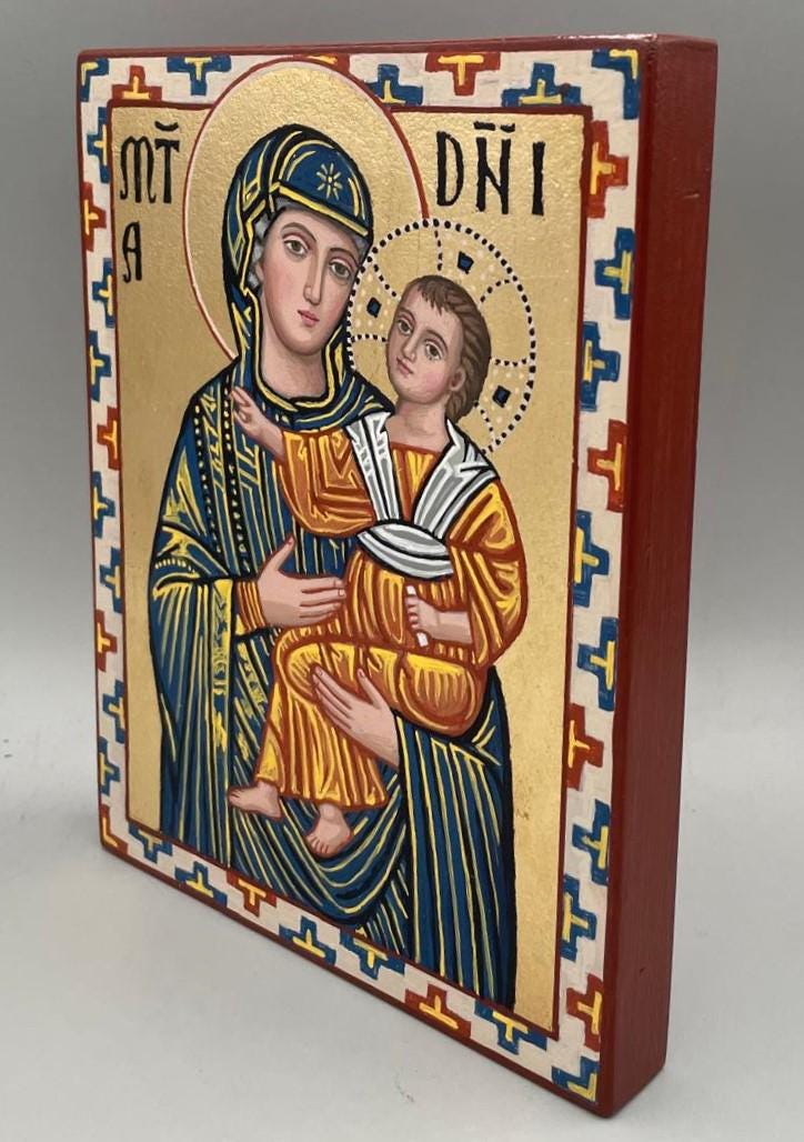 Icona Bizantina Theotokos Mater Domini – Dipinta a Mano, Foglia Oro