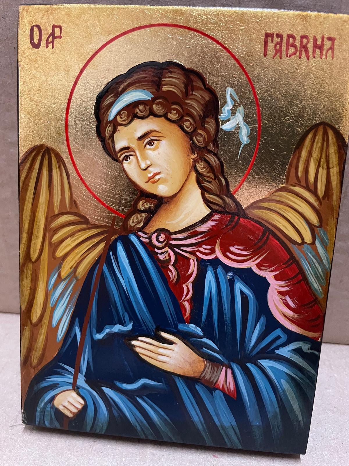 Icona Sacra di San Gabriele Arcangelo 10x14 cm – Dipinta a Mano su Legno