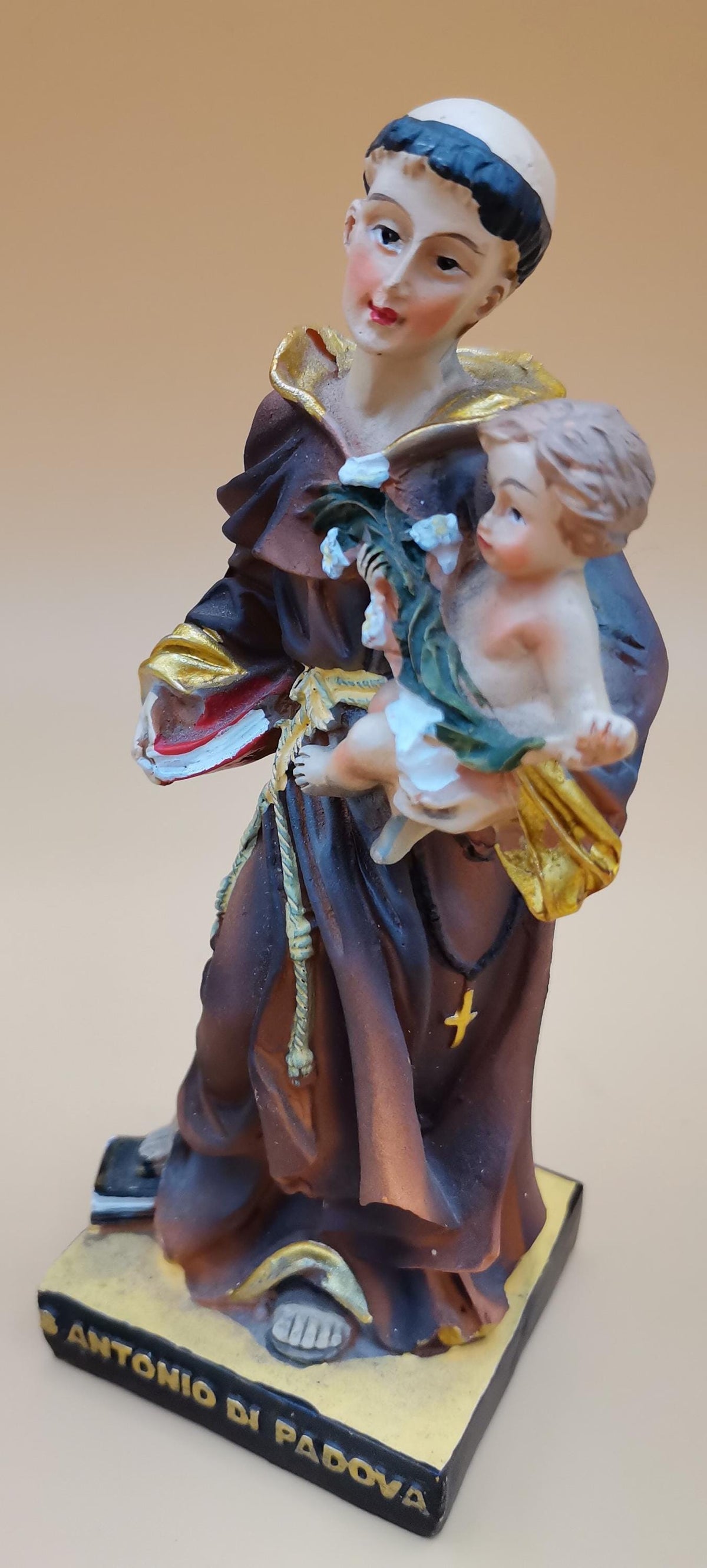 Statue des heiligen Antonius von Padua aus handbemaltem Kunstharz – 14 cm