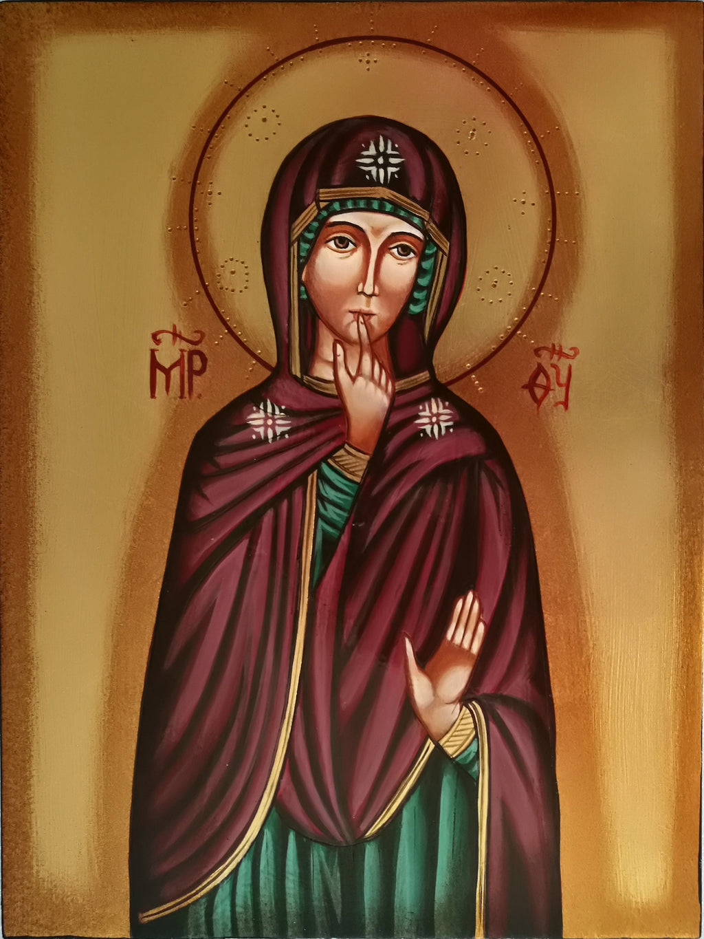 Icona sacra Madonna del Silenzio dipinta a mano su legno – 18 x 24 cm