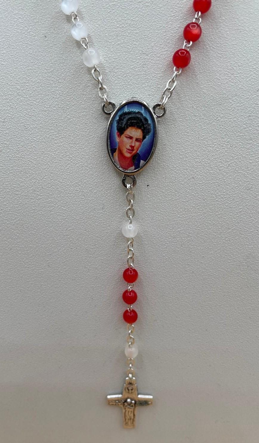 Rosario con Crocifisso Argentato e Medaglia di Carlo Acutis e Papa Francesco