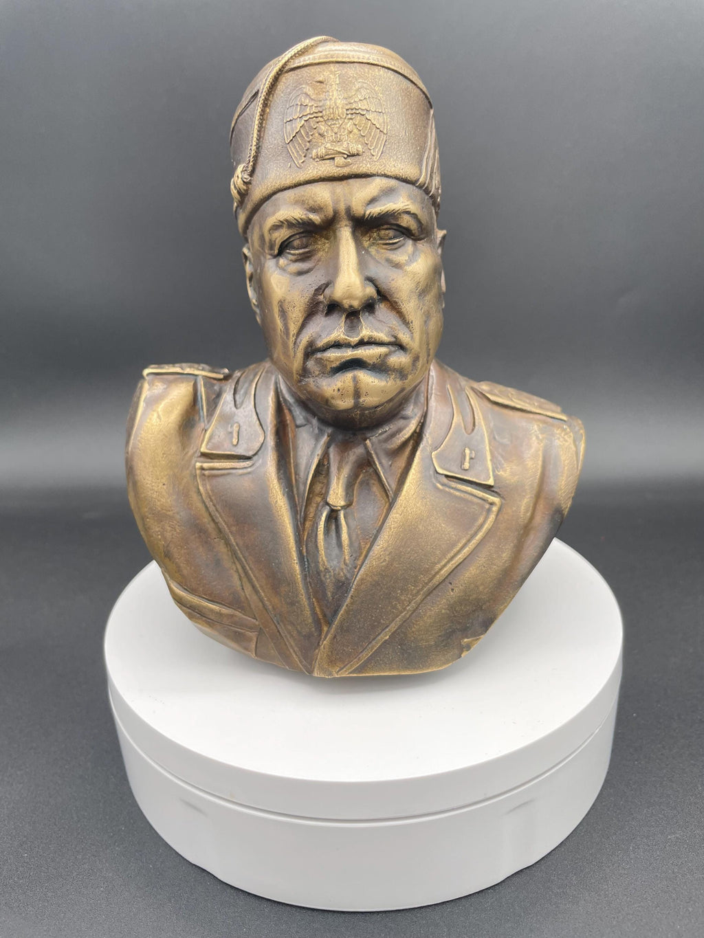 Busto di Benito Mussolini in Bronzo Fuso – Riproduzione Storica, h 15 cm