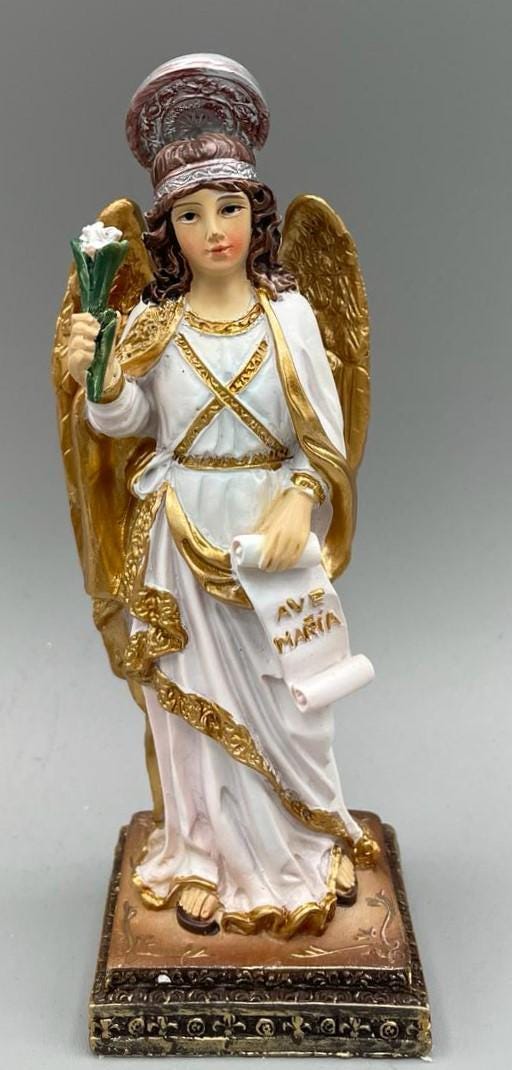 Statue Erzengel Gabriel mit Lilie und Spruchband „Ave Maria“ – 14,5 cm