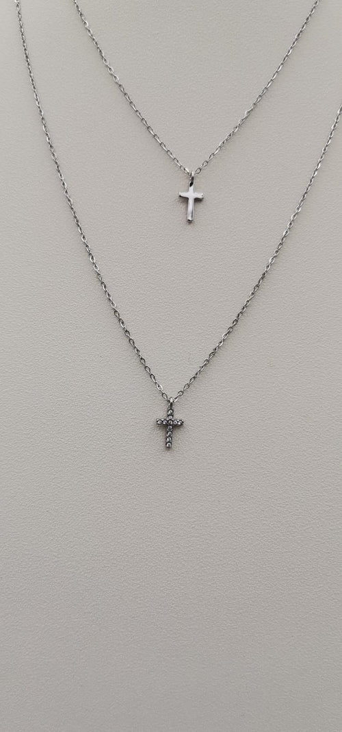 Silver-tone layered necklace with two crosses – code CAC-004
