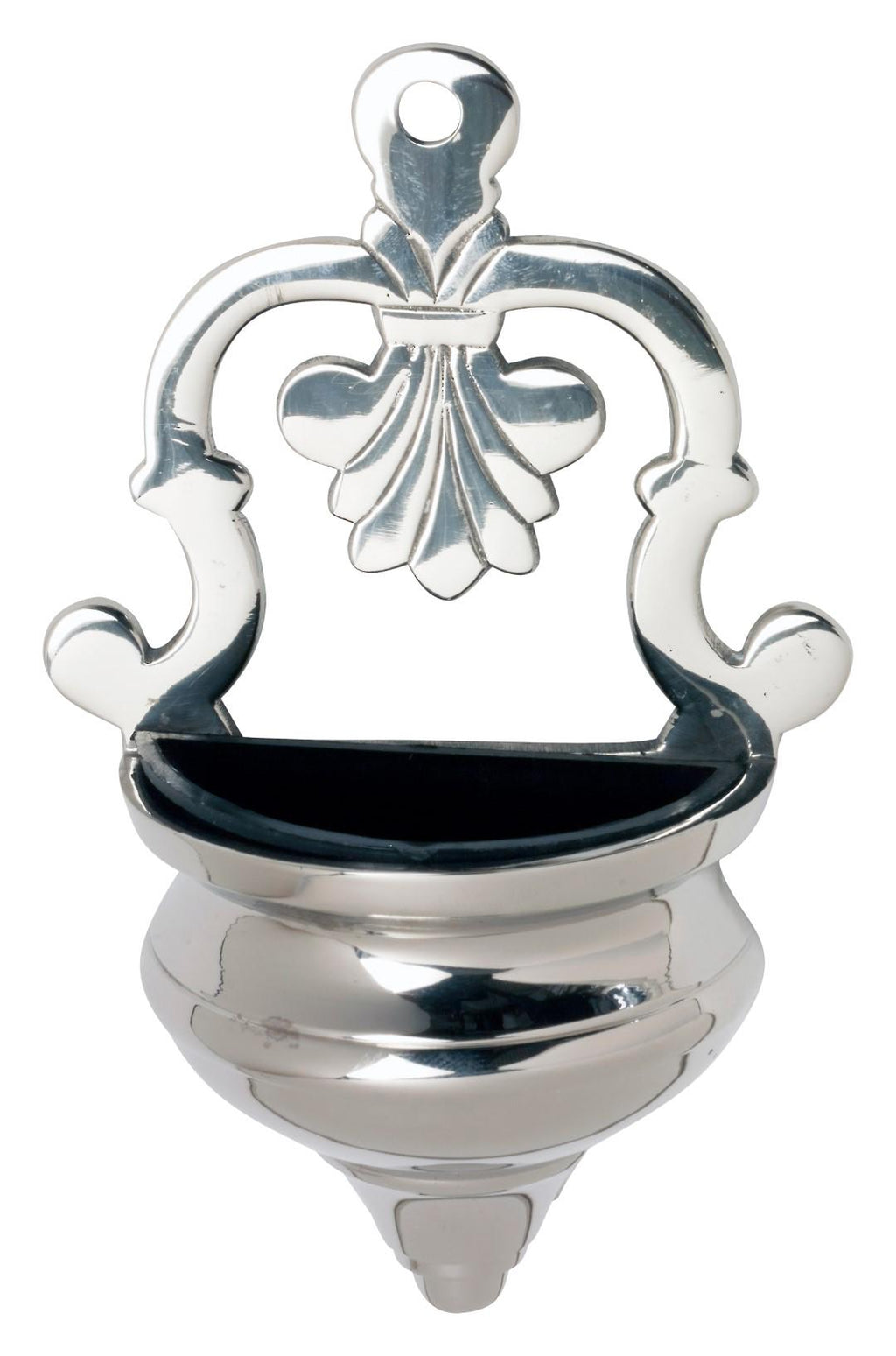 Acquasantiera liturgica in metallo placcato nickel – H 17 cm