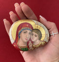 Icon of Madonna and Child on Natural Stone – Byzantine Style, Hand-Painted