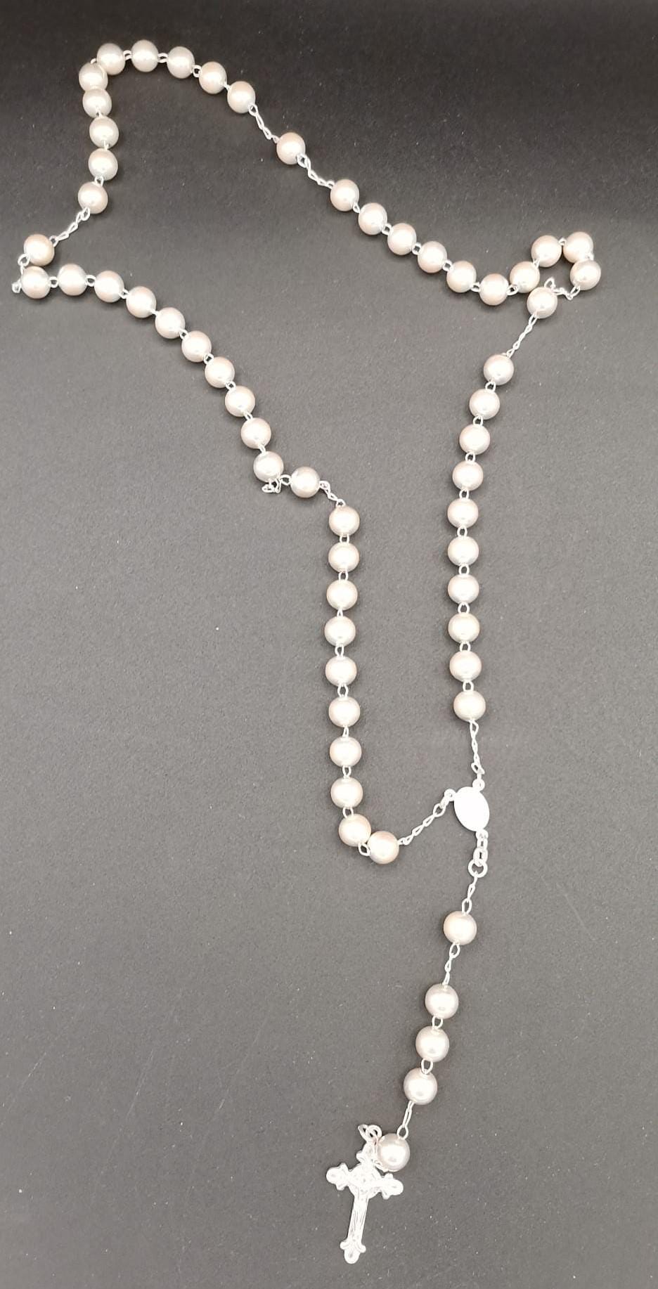 Rosario con Perle Bianche e Catena in Argento 925