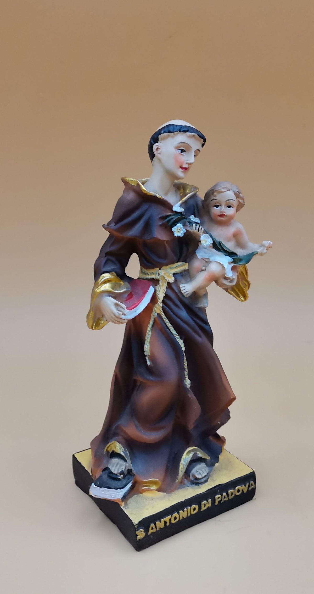 Statue des heiligen Antonius von Padua aus handbemaltem Kunstharz – 14 cm