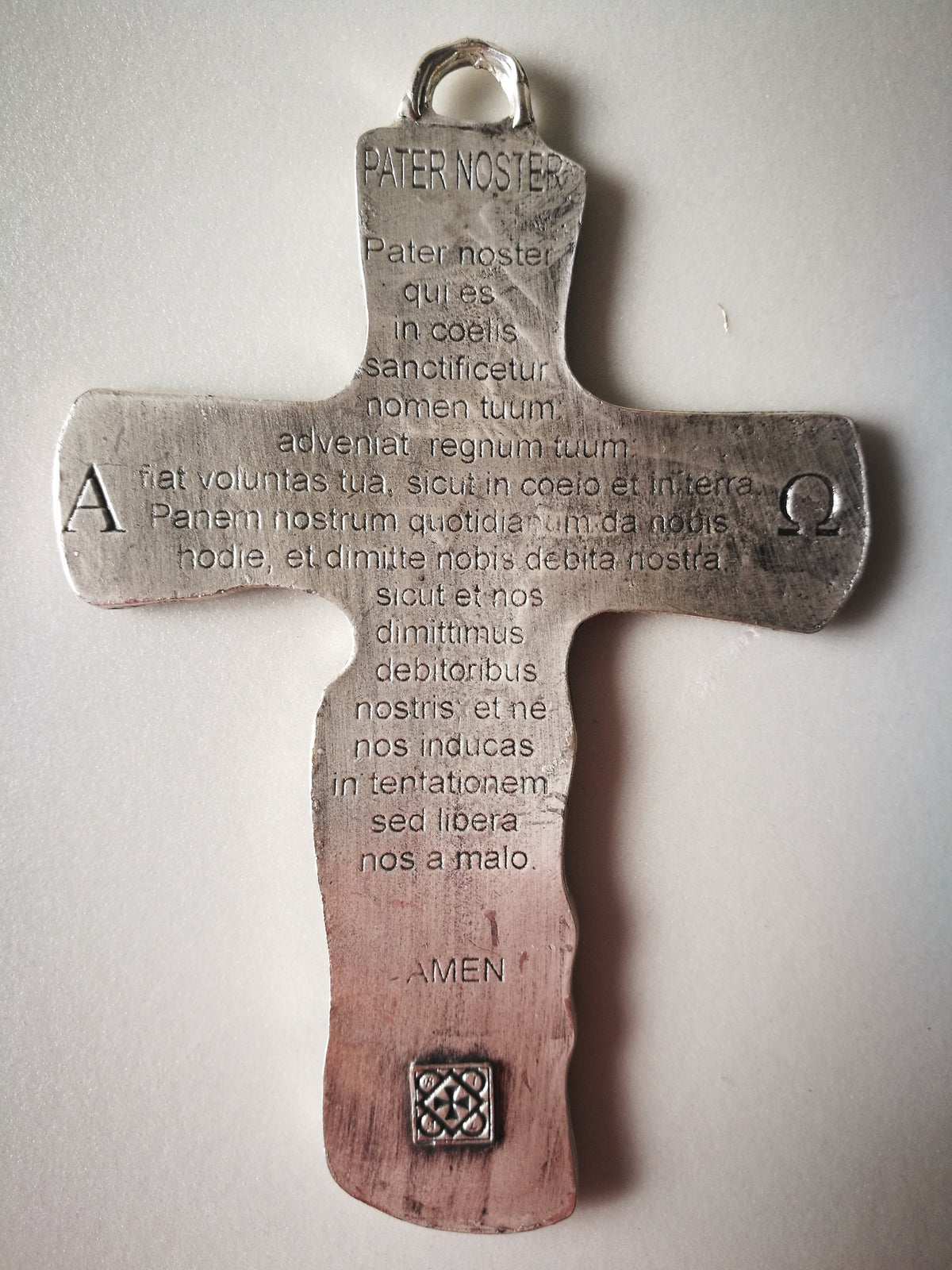 Crocifisso Santissima Trinità da muro in ottone argentato – 14 x 9 cm
