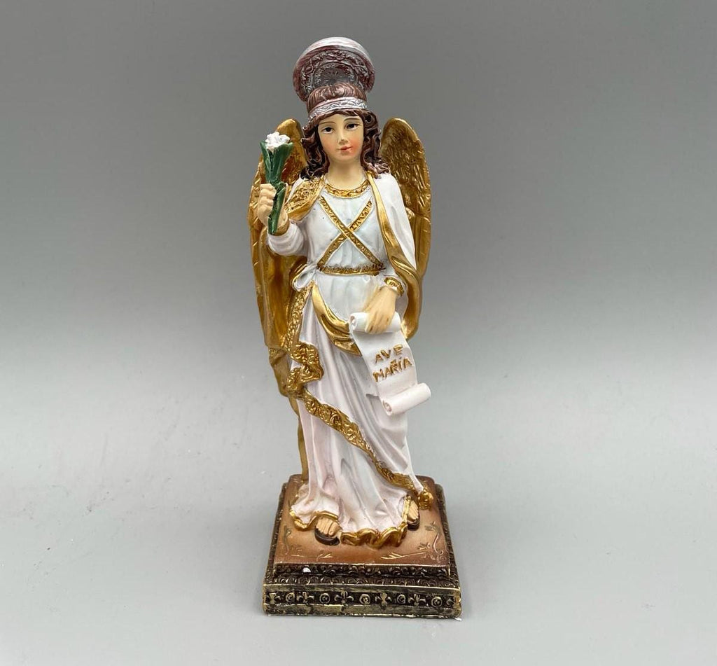 Statue Erzengel Gabriel mit Lilie und Spruchband „Ave Maria“ – 14,5 cm