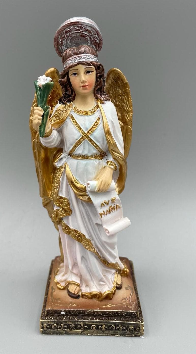 Statue Erzengel Gabriel mit Lilie und Spruchband „Ave Maria“ – 14,5 cm
