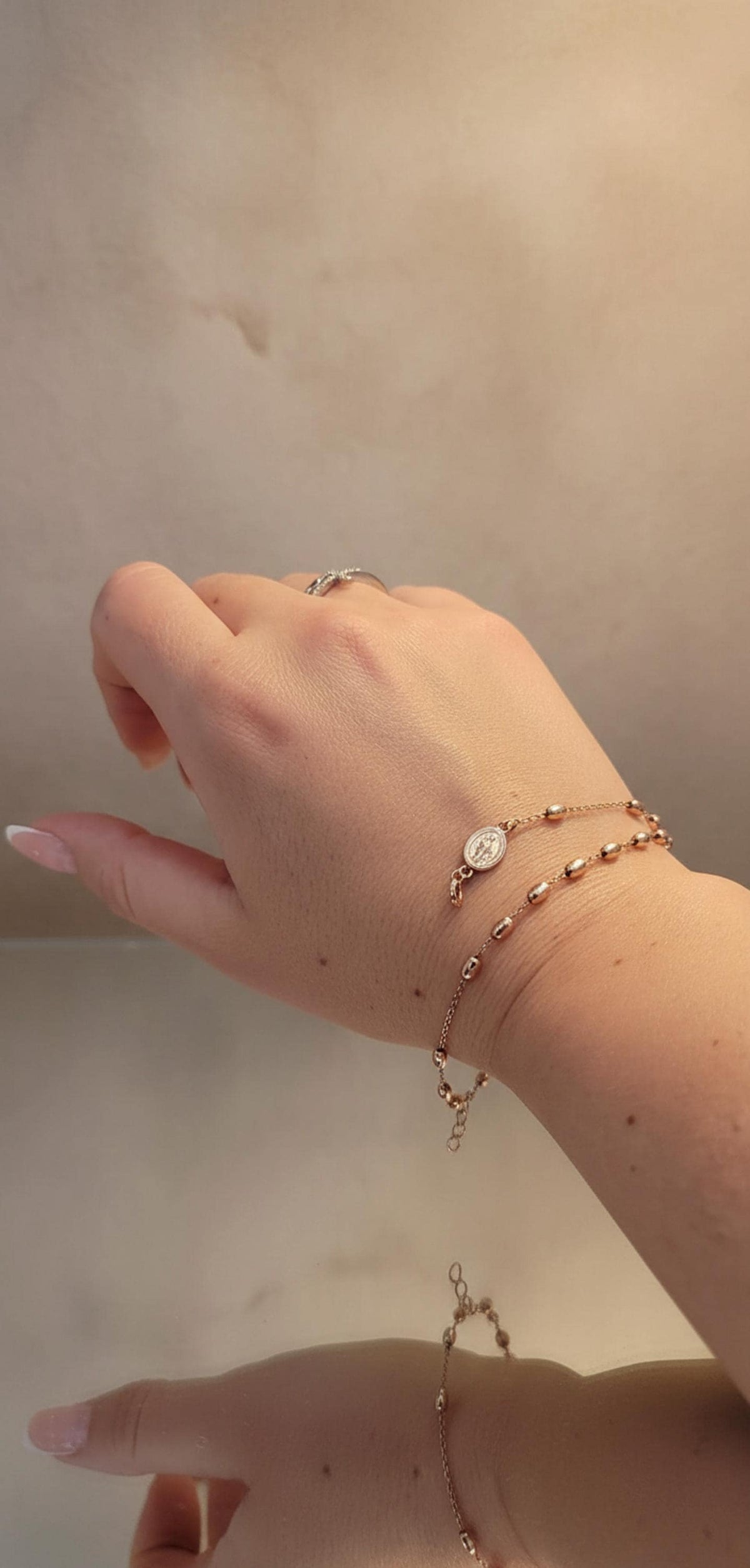 Bracciale Rosario della Madonna Miracolosa in Argento Dorato – 20 cm